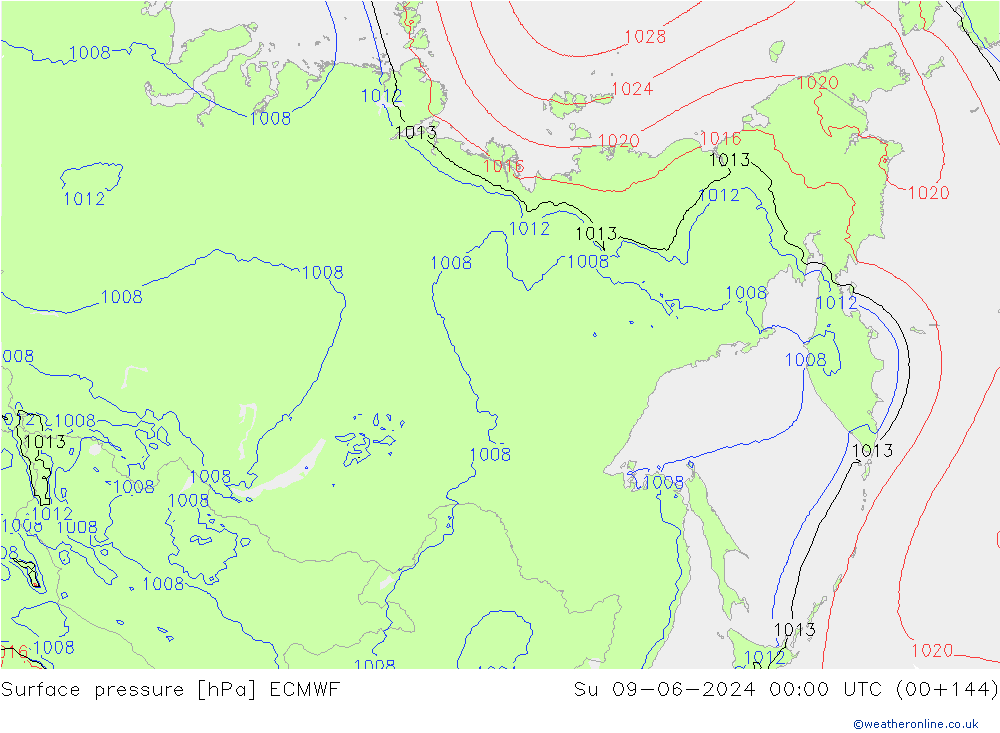 Atmosférický tlak ECMWF Ne 09.06.2024 00 UTC