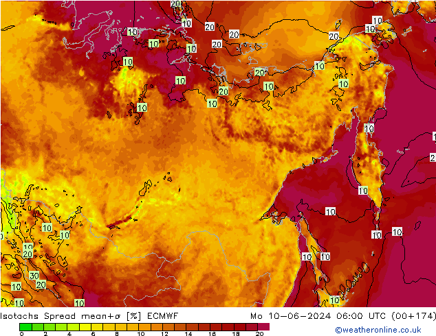 Izotacha Spread ECMWF pon. 10.06.2024 06 UTC