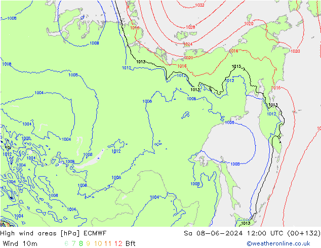 High wind areas ECMWF sáb 08.06.2024 12 UTC