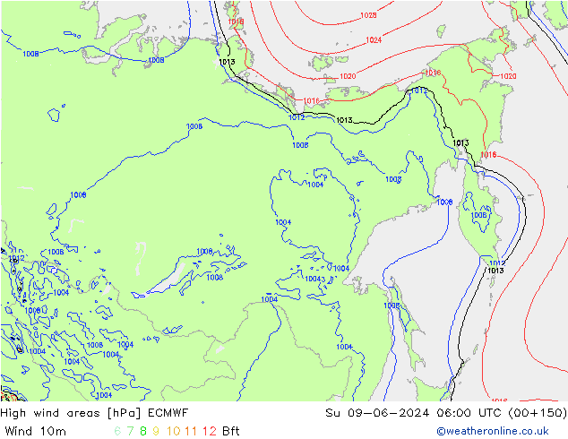 High wind areas ECMWF dom 09.06.2024 06 UTC