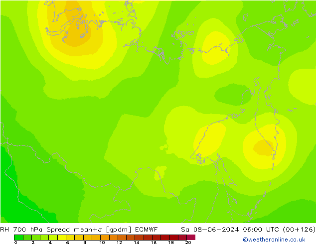 RH 700 hPa Spread ECMWF Sa 08.06.2024 06 UTC