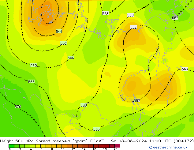 Geop. 500 hPa Spread ECMWF sáb 08.06.2024 12 UTC