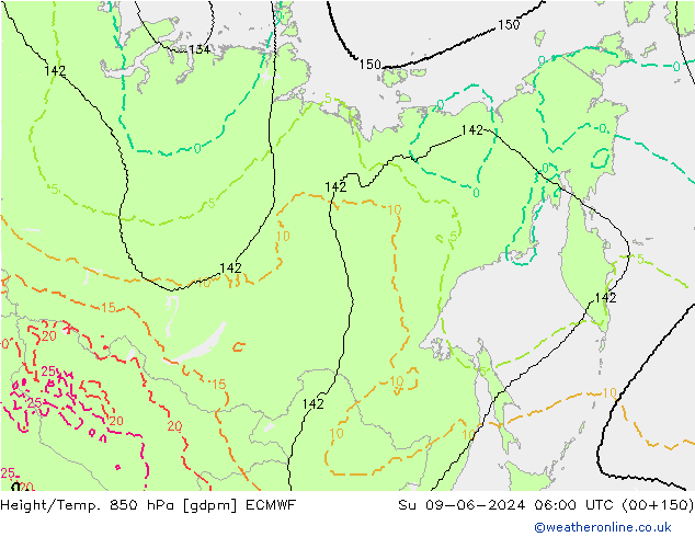 Height/Temp. 850 hPa ECMWF Su 09.06.2024 06 UTC