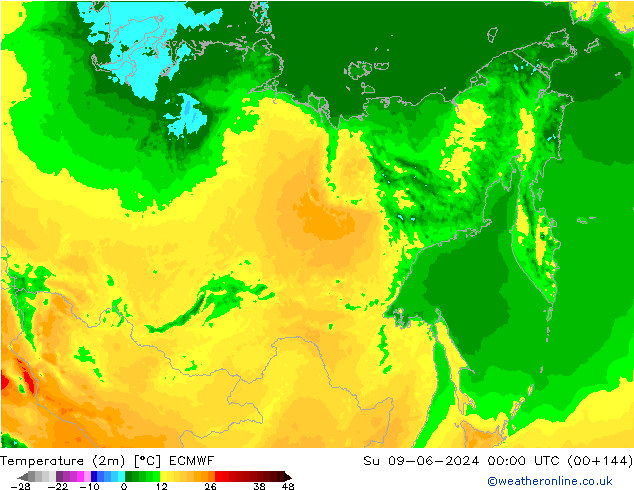 Temperatura (2m) ECMWF Dom 09.06.2024 00 UTC