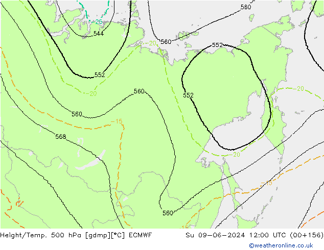Height/Temp. 500 hPa ECMWF Su 09.06.2024 12 UTC