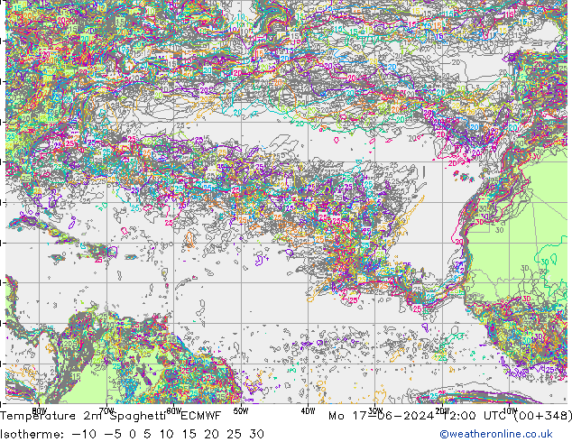 Temperature 2m Spaghetti ECMWF Mo 17.06.2024 12 UTC