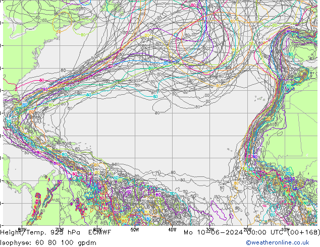 Geop./Temp. 925 hPa ECMWF lun 10.06.2024 00 UTC