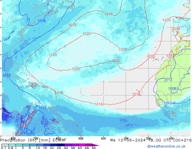 Precipitation (6h) ECMWF We 12.06.2024 00 UTC