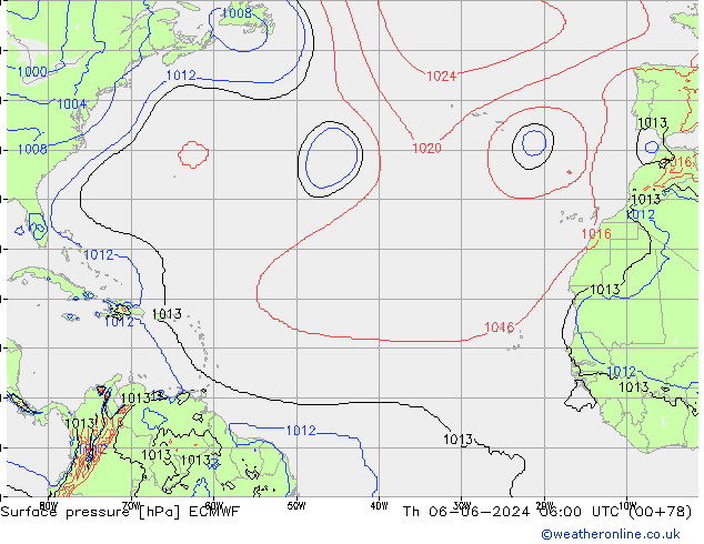 Surface pressure ECMWF Th 06.06.2024 06 UTC