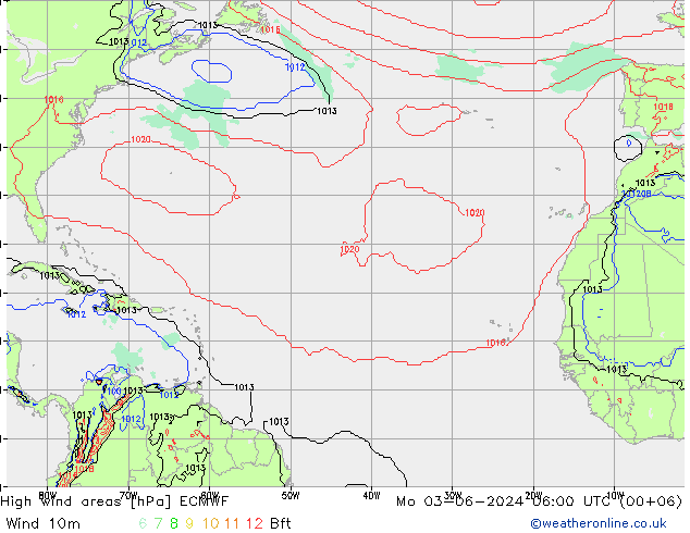 High wind areas ECMWF пн 03.06.2024 06 UTC