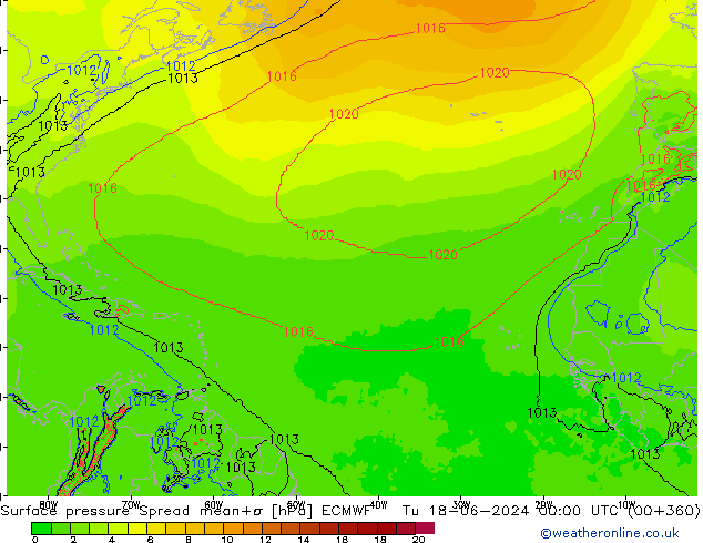 Surface pressure Spread ECMWF Tu 18.06.2024 00 UTC