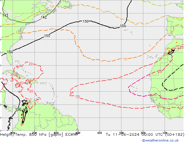 Geop./Temp. 850 hPa ECMWF mar 11.06.2024 00 UTC