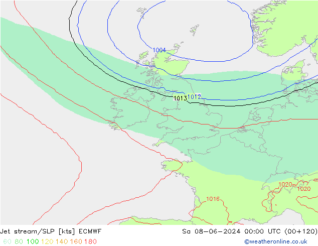 Corriente en chorro ECMWF sáb 08.06.2024 00 UTC