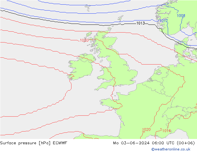 Surface pressure ECMWF Mo 03.06.2024 06 UTC