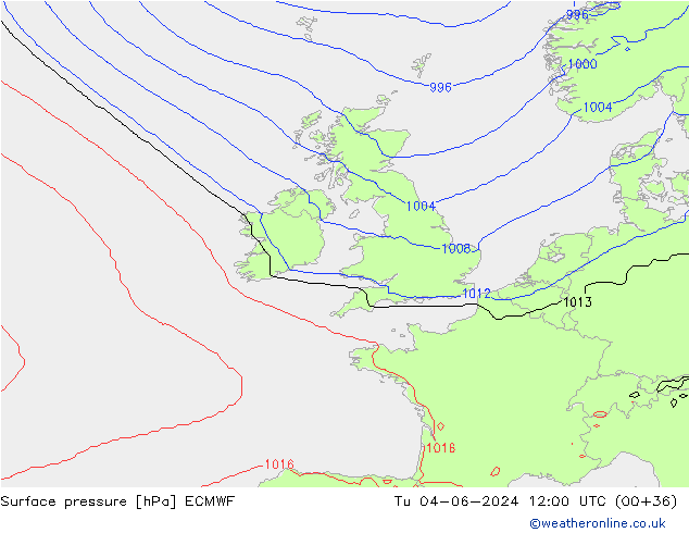 pressão do solo ECMWF Ter 04.06.2024 12 UTC