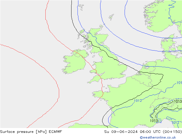 Luchtdruk (Grond) ECMWF zo 09.06.2024 06 UTC