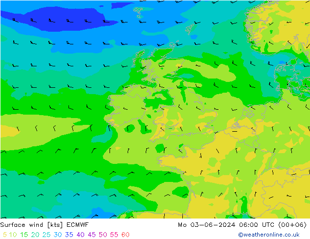 Surface wind ECMWF Mo 03.06.2024 06 UTC