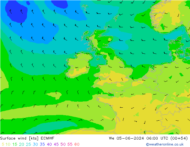 Bodenwind ECMWF Mi 05.06.2024 06 UTC