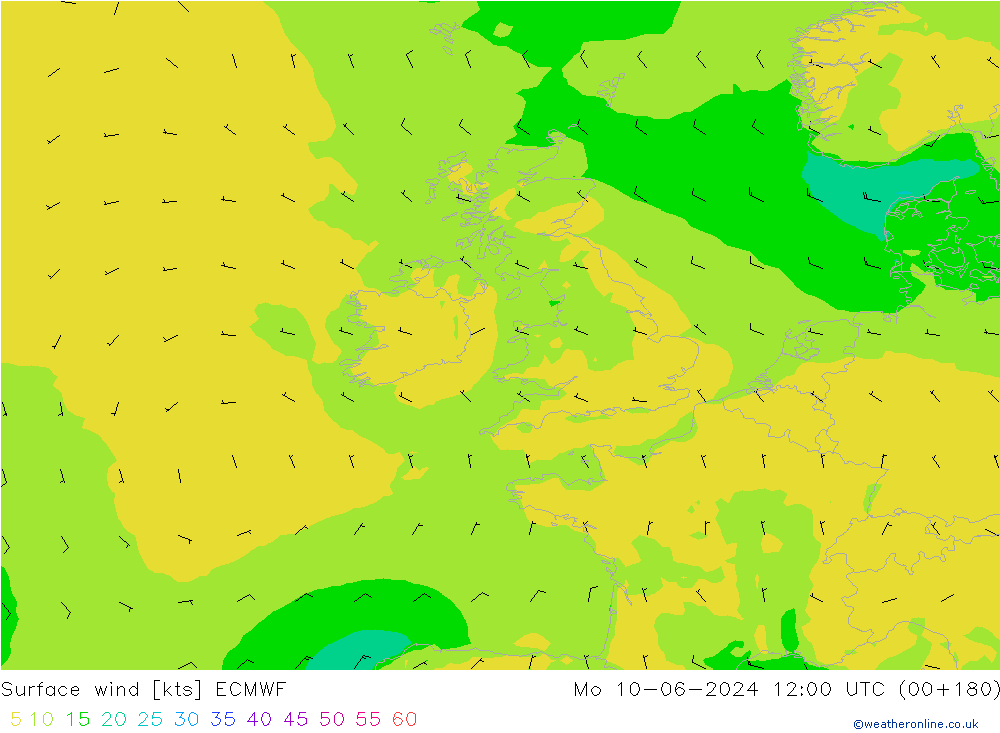 Rüzgar 10 m ECMWF Pzt 10.06.2024 12 UTC