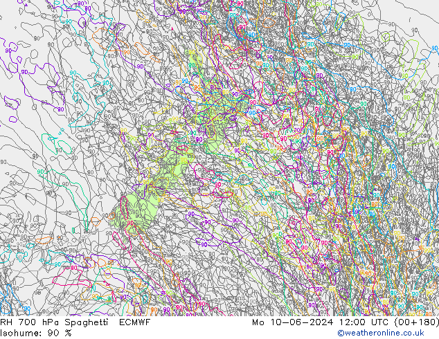 RH 700 hPa Spaghetti ECMWF Mo 10.06.2024 12 UTC