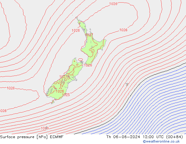 pressão do solo ECMWF Qui 06.06.2024 12 UTC