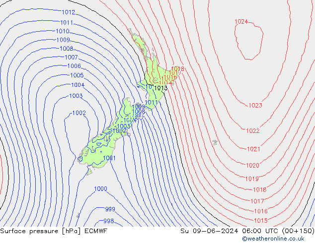 Presión superficial ECMWF dom 09.06.2024 06 UTC