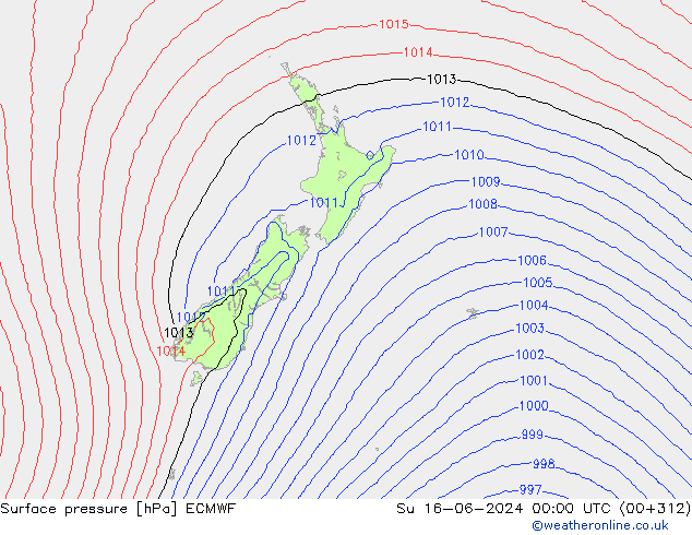 Surface pressure ECMWF Su 16.06.2024 00 UTC