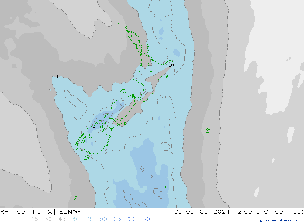 RH 700 hPa ECMWF nie. 09.06.2024 12 UTC