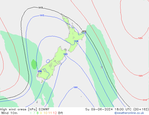 High wind areas ECMWF Su 09.06.2024 18 UTC