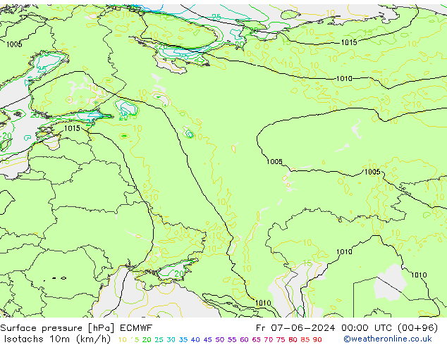 Isotachs (kph) ECMWF Sex 07.06.2024 00 UTC