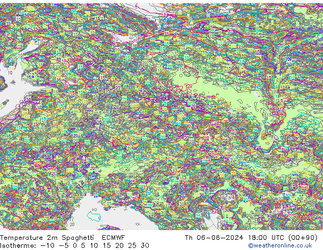 Temperature 2m Spaghetti ECMWF Th 06.06.2024 18 UTC