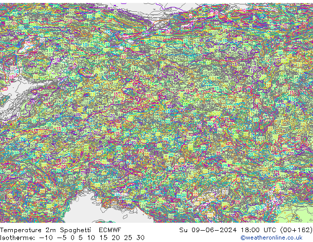 Temperatura 2m Spaghetti ECMWF dom 09.06.2024 18 UTC