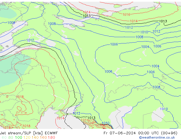 джет/приземное давление ECMWF пт 07.06.2024 00 UTC