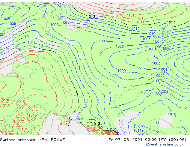 Luchtdruk (Grond) ECMWF vr 07.06.2024 00 UTC