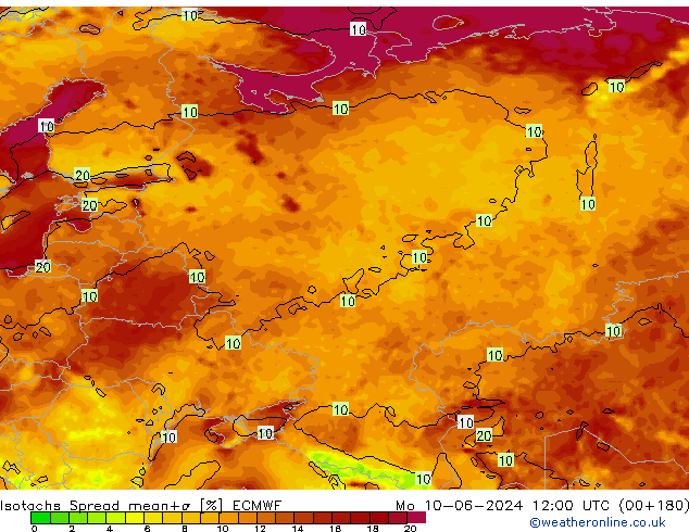 Isotachs Spread ECMWF lun 10.06.2024 12 UTC