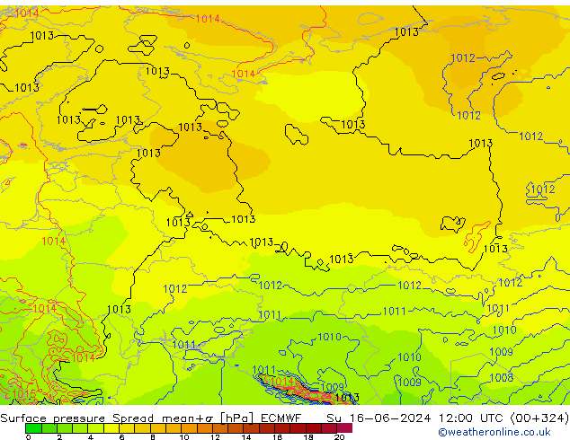 pression de l'air Spread ECMWF dim 16.06.2024 12 UTC