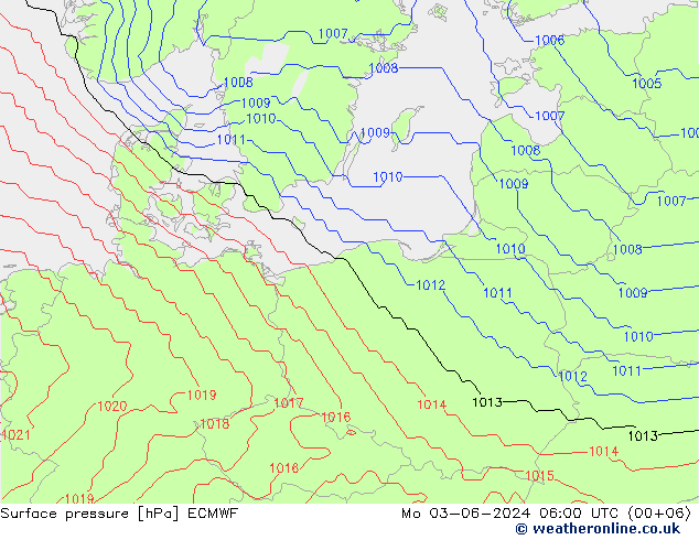 pressão do solo ECMWF Seg 03.06.2024 06 UTC