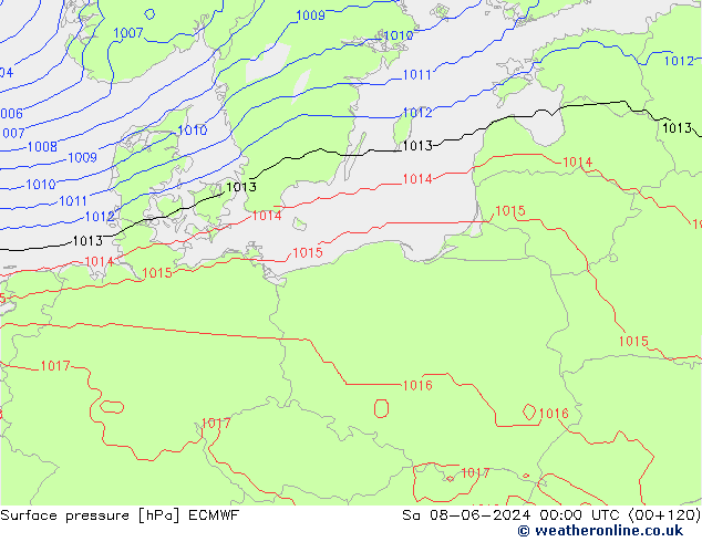 Presión superficial ECMWF sáb 08.06.2024 00 UTC