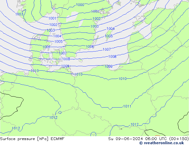 pressão do solo ECMWF Dom 09.06.2024 06 UTC