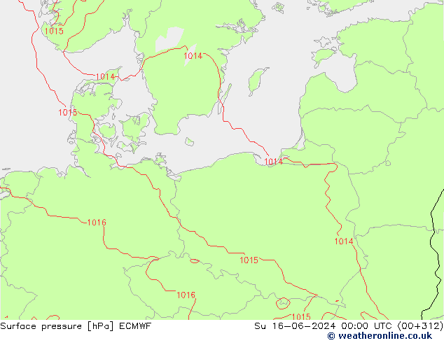 Atmosférický tlak ECMWF Ne 16.06.2024 00 UTC