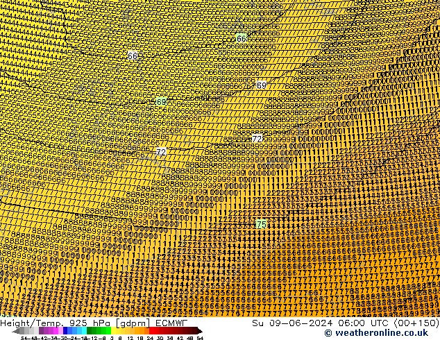 Height/Temp. 925 hPa ECMWF Su 09.06.2024 06 UTC