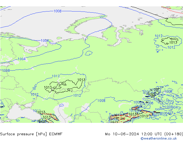 Atmosférický tlak ECMWF Po 10.06.2024 12 UTC