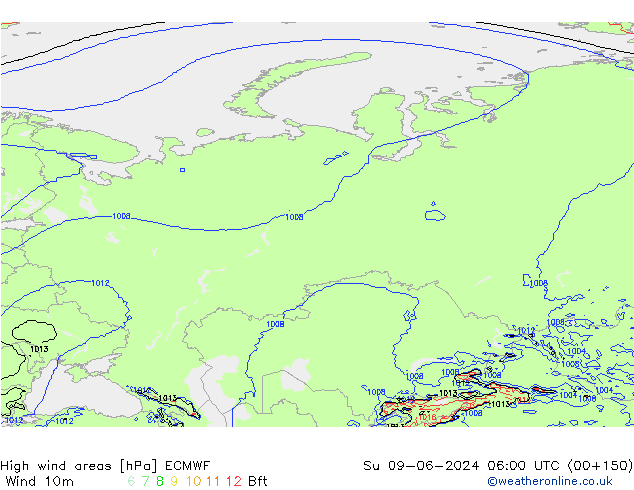 High wind areas ECMWF dom 09.06.2024 06 UTC