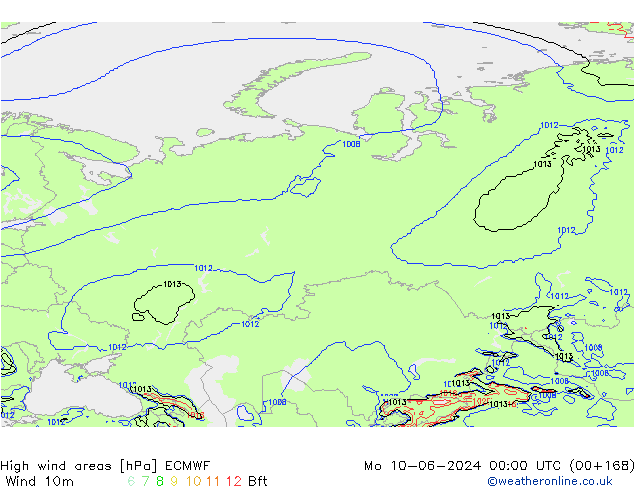 High wind areas ECMWF Mo 10.06.2024 00 UTC