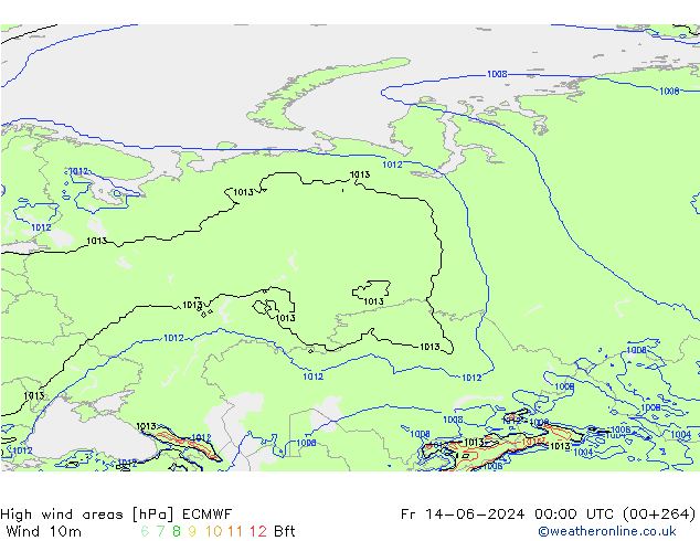 High wind areas ECMWF пт 14.06.2024 00 UTC