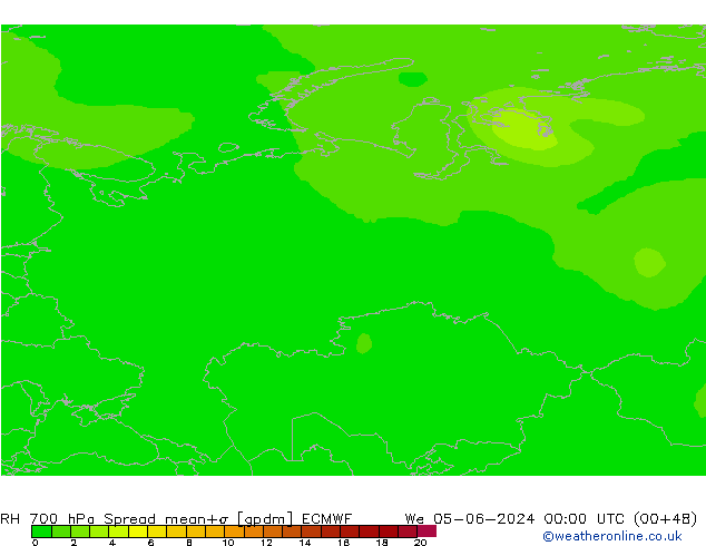 RH 700 hPa Spread ECMWF śro. 05.06.2024 00 UTC