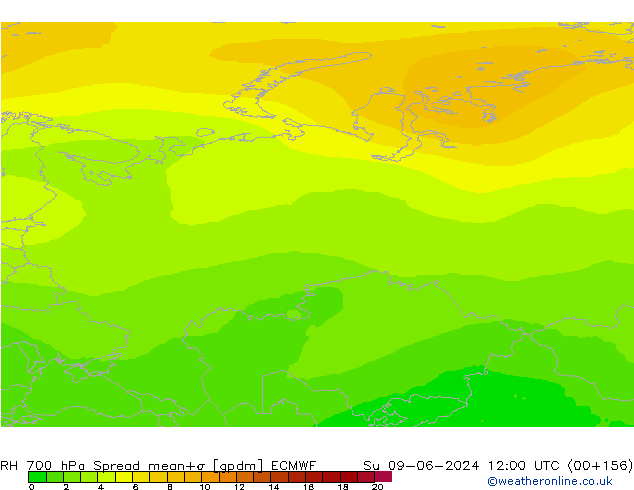 Humedad rel. 700hPa Spread ECMWF dom 09.06.2024 12 UTC