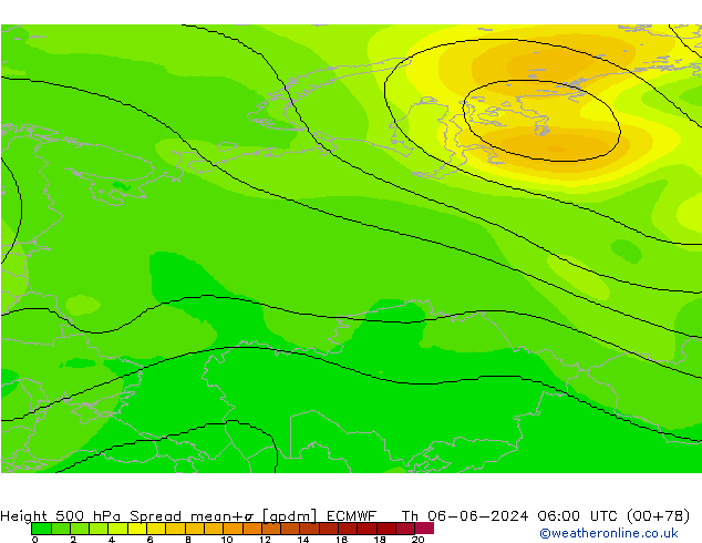 Geop. 500 hPa Spread ECMWF jue 06.06.2024 06 UTC