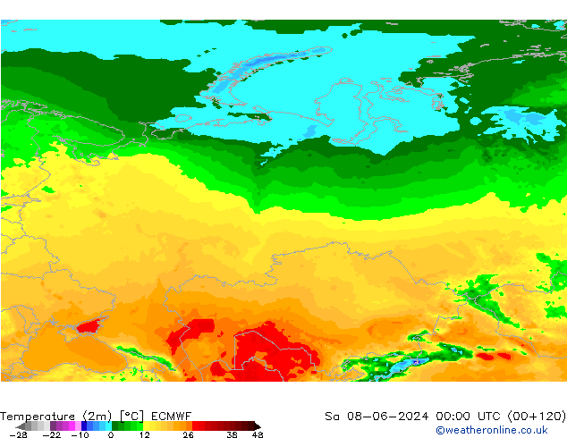 Temperature (2m) ECMWF Sa 08.06.2024 00 UTC