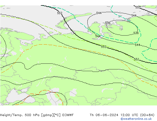 Hoogte/Temp. 500 hPa ECMWF do 06.06.2024 12 UTC